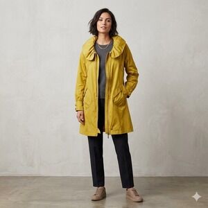 Vertigo Paris Trench Coat Women L Chartreuse Ruffle Collar Zip Front Avant Garde
